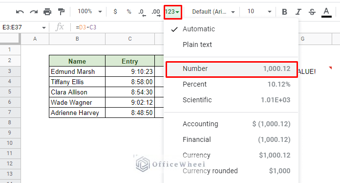 updating the duration column to number format from the toolbar